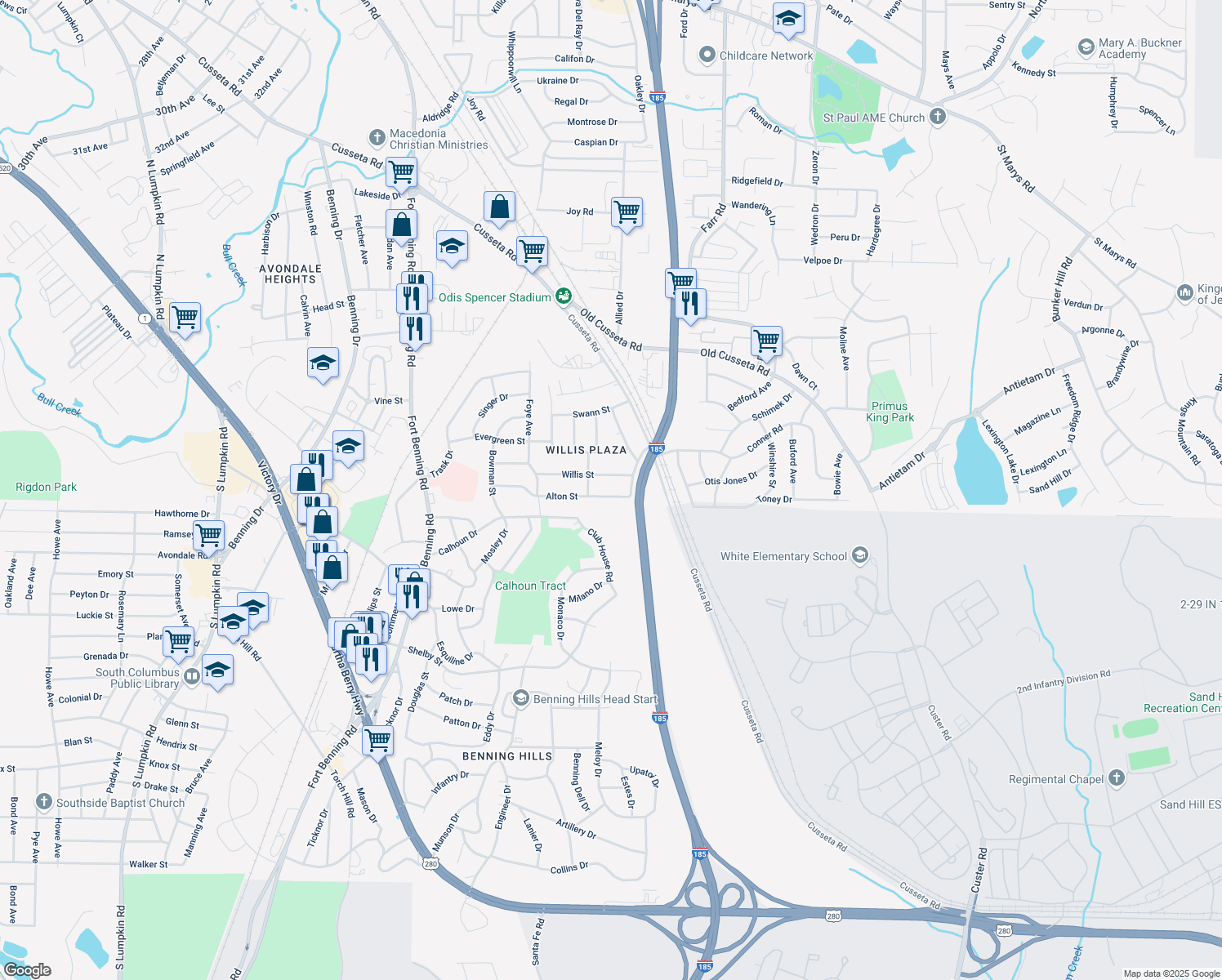 map of restaurants, bars, coffee shops, grocery stores, and more near 4225 Alton Street in Columbus