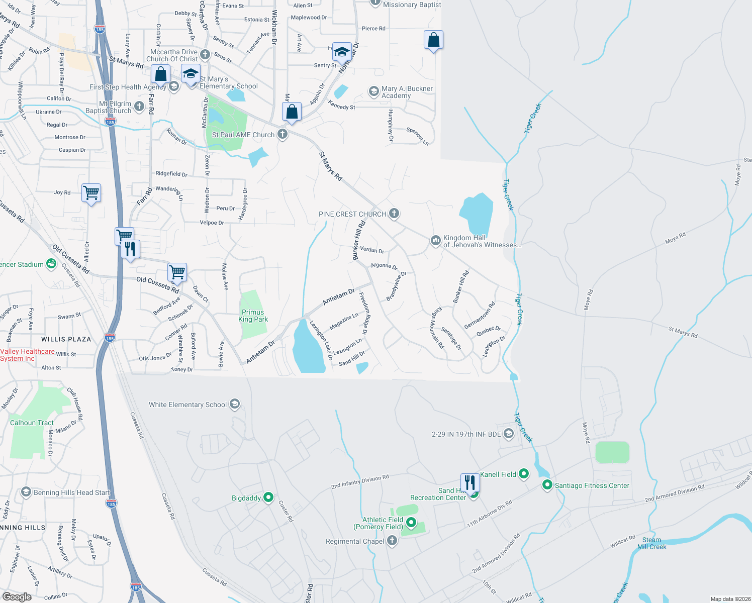 map of restaurants, bars, coffee shops, grocery stores, and more near 1237 Bunker Hill Road in Columbus
