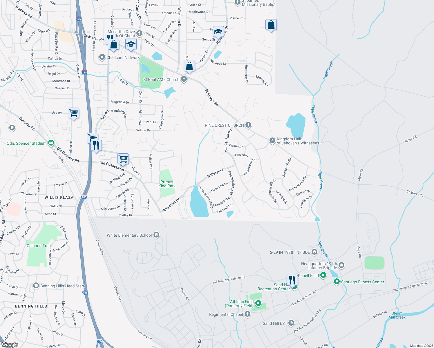 map of restaurants, bars, coffee shops, grocery stores, and more near 1368 Antietam Drive in Columbus