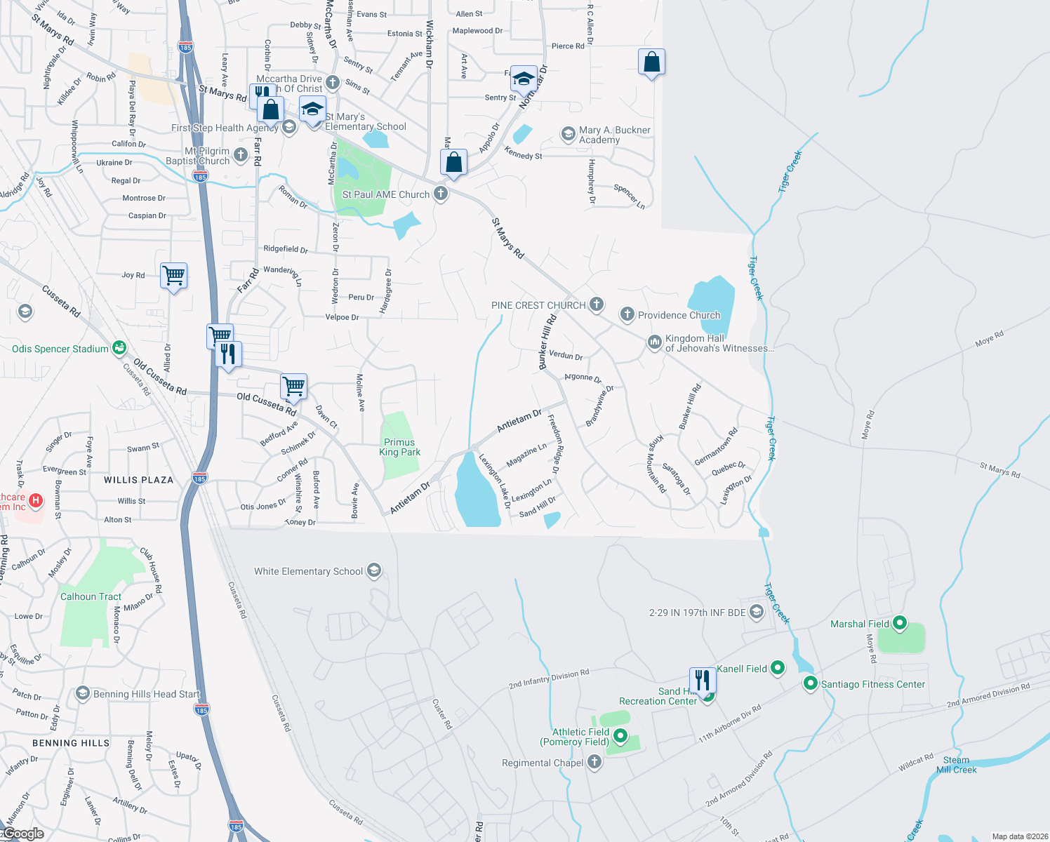 map of restaurants, bars, coffee shops, grocery stores, and more near 1368 Antietam Drive in Columbus