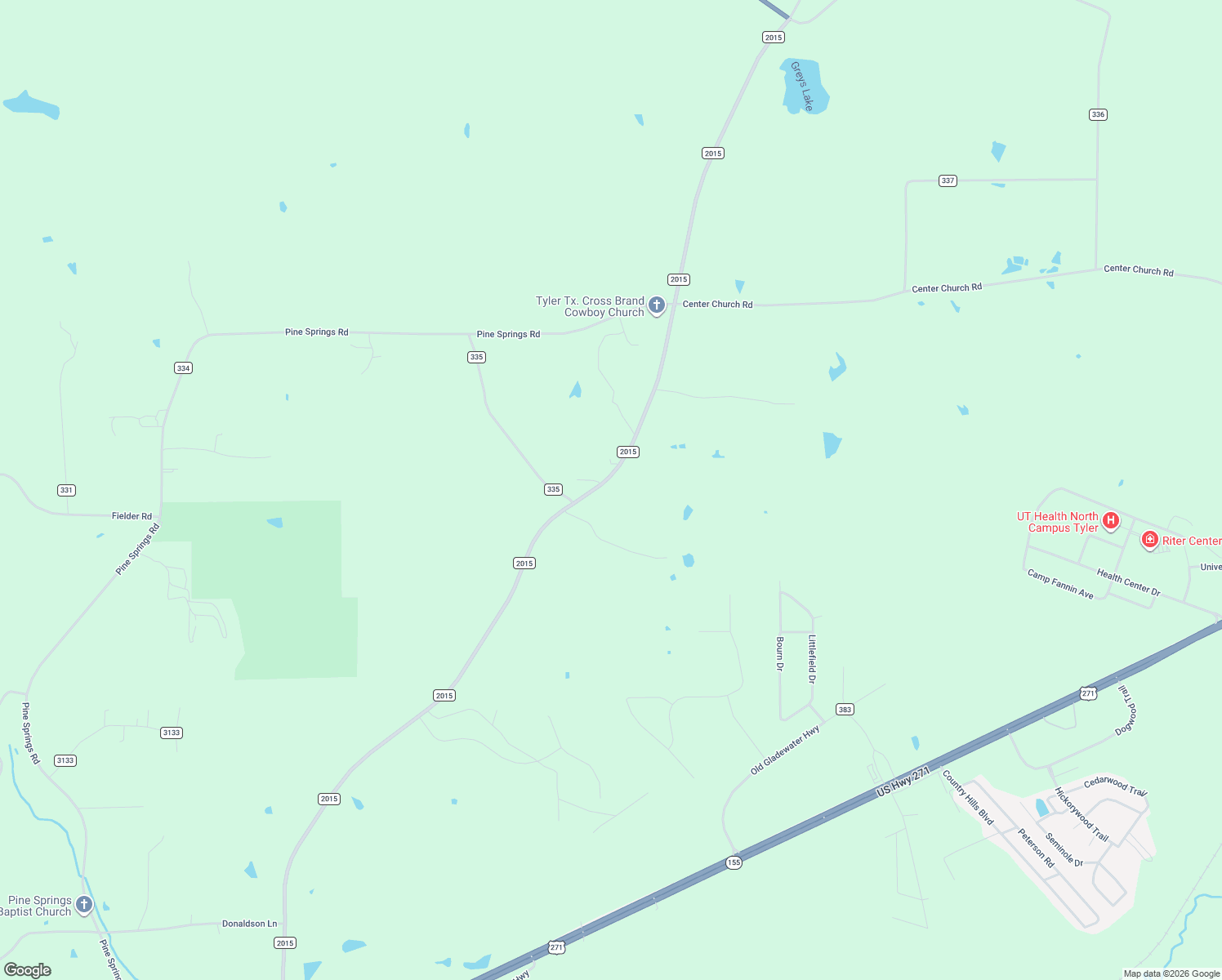 map of restaurants, bars, coffee shops, grocery stores, and more near 11440 Farm to Market Road 2015 in Tyler