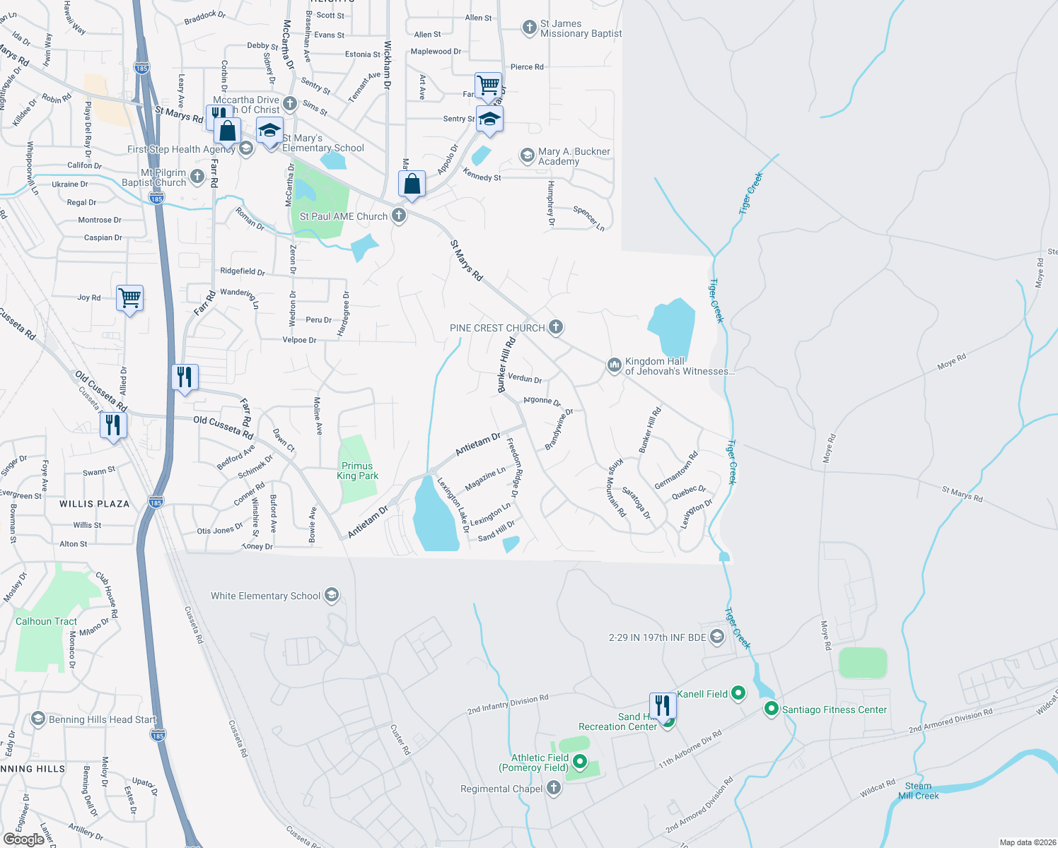 map of restaurants, bars, coffee shops, grocery stores, and more near 1130 Bunker Hill Road in Columbus