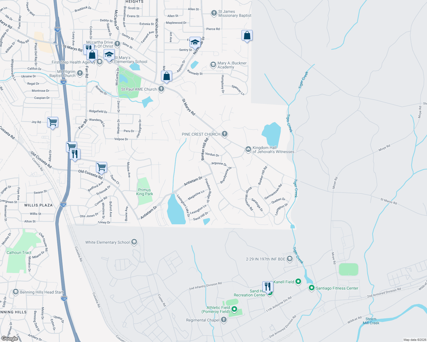map of restaurants, bars, coffee shops, grocery stores, and more near 1130 Bunker Hill Road in Columbus