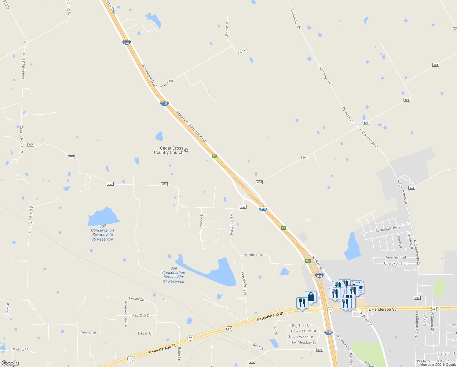 map of restaurants, bars, coffee shops, grocery stores, and more near 5000 Interstate 35W in Alvarado