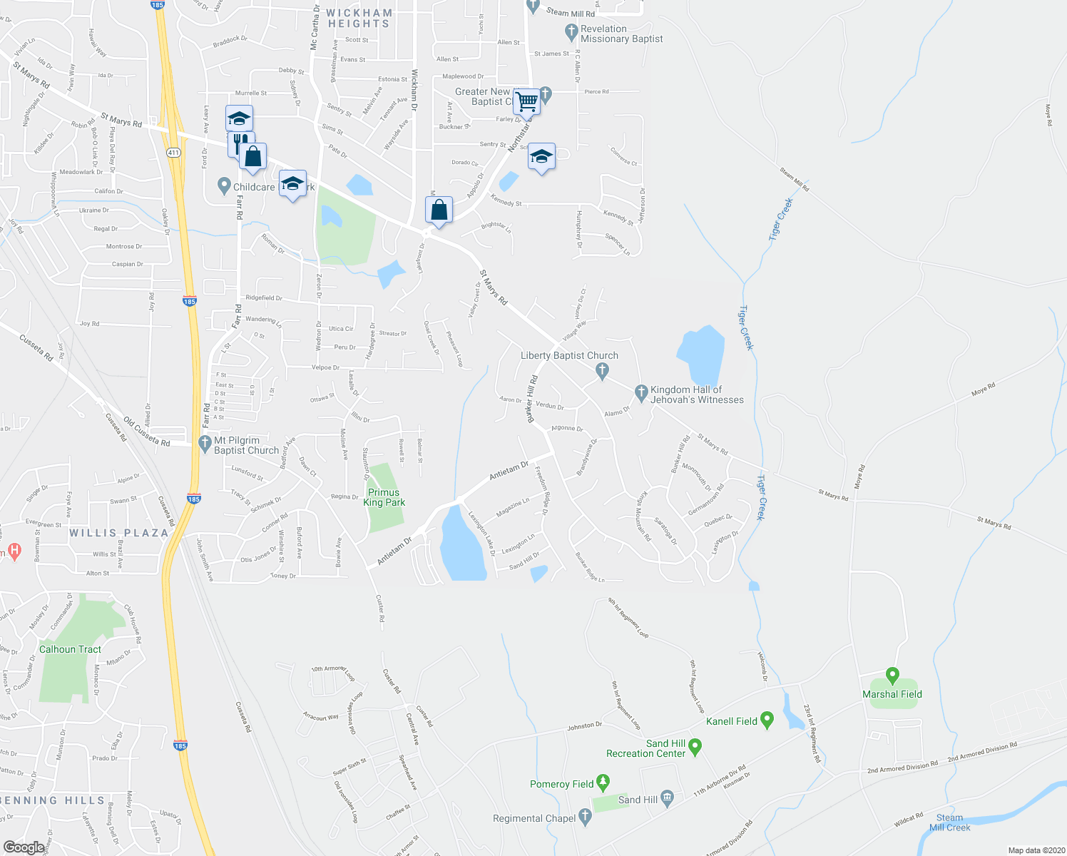 map of restaurants, bars, coffee shops, grocery stores, and more near 1047 Bunker Hill Road in Columbus