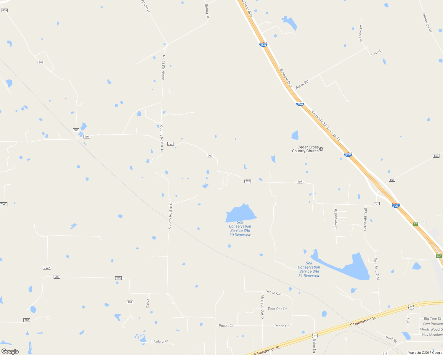 map of restaurants, bars, coffee shops, grocery stores, and more near 5408 County Road 707 in Alvarado