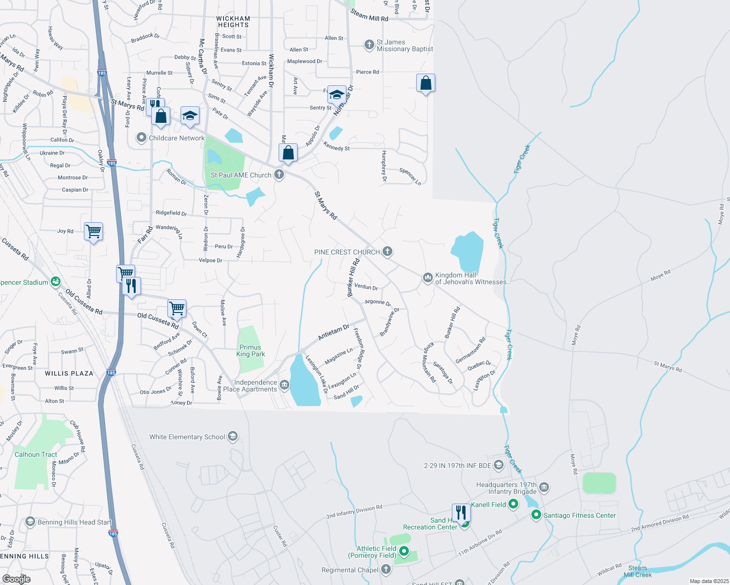 map of restaurants, bars, coffee shops, grocery stores, and more near 5216 Verdun Drive in Columbus