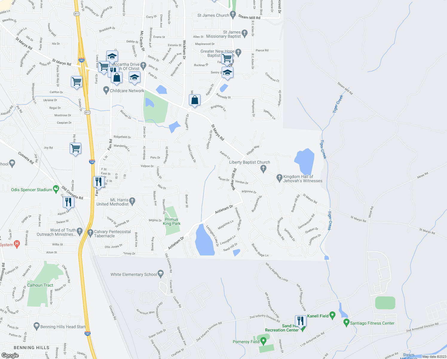map of restaurants, bars, coffee shops, grocery stores, and more near 5017 Aaron Drive in Columbus