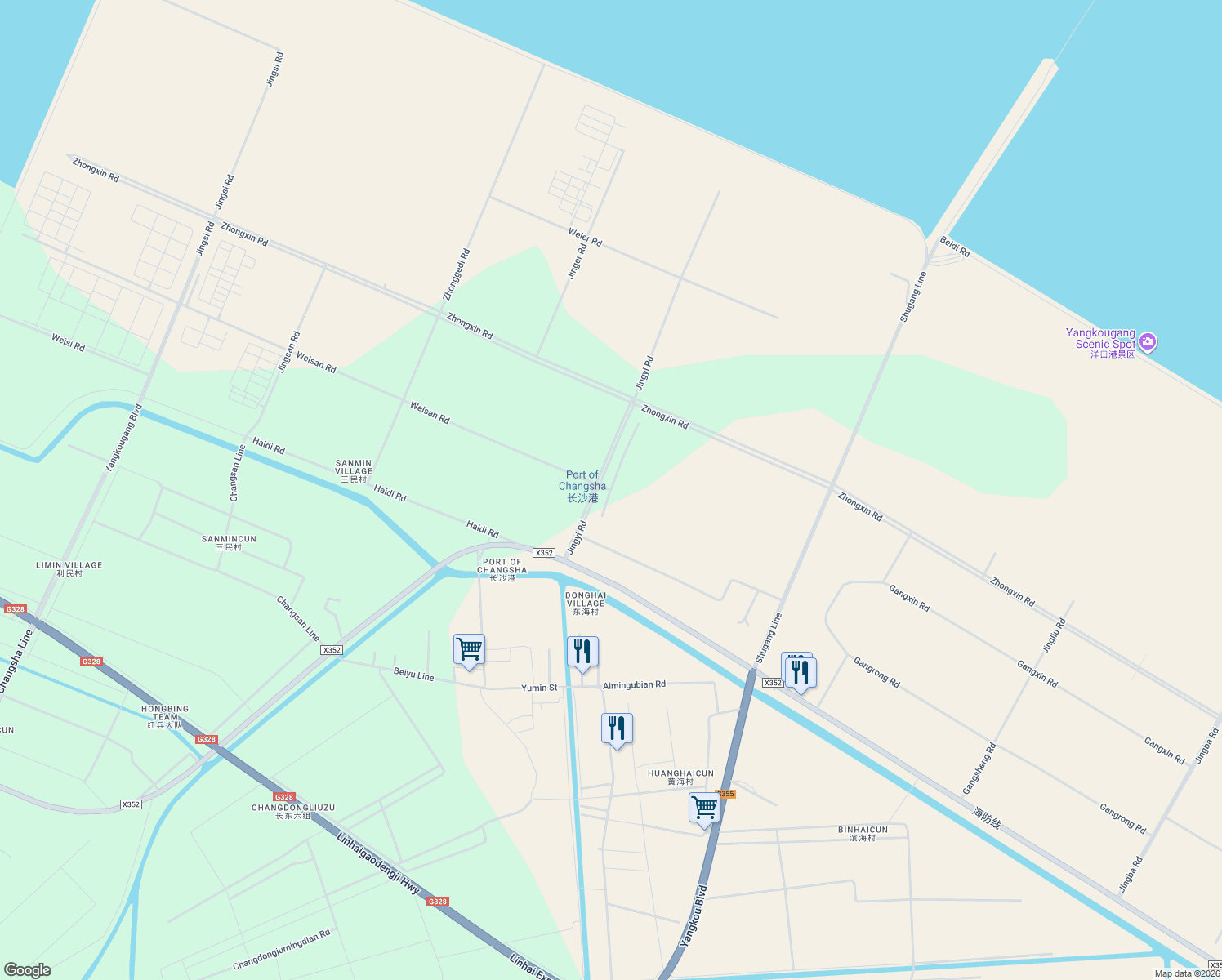 map of restaurants, bars, coffee shops, grocery stores, and more near Wei San Lu in Nan Tong Shi