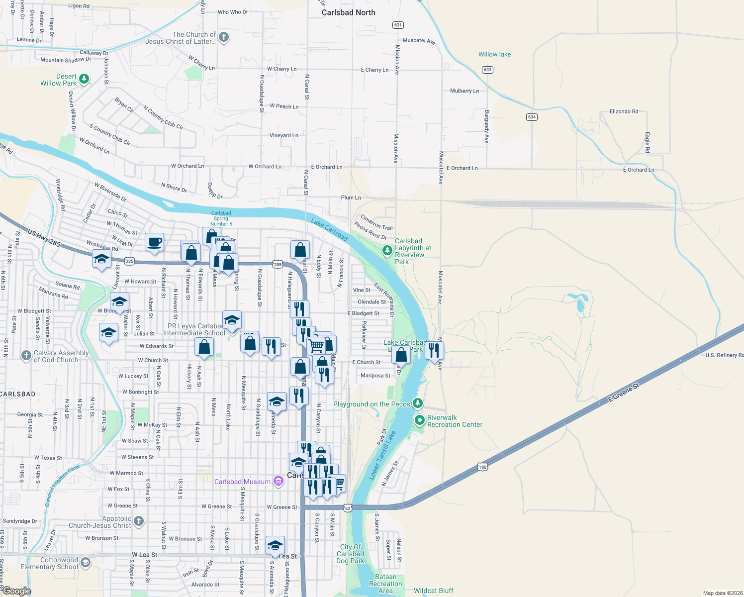 map of restaurants, bars, coffee shops, grocery stores, and more near 306 Glendale St in Carlsbad