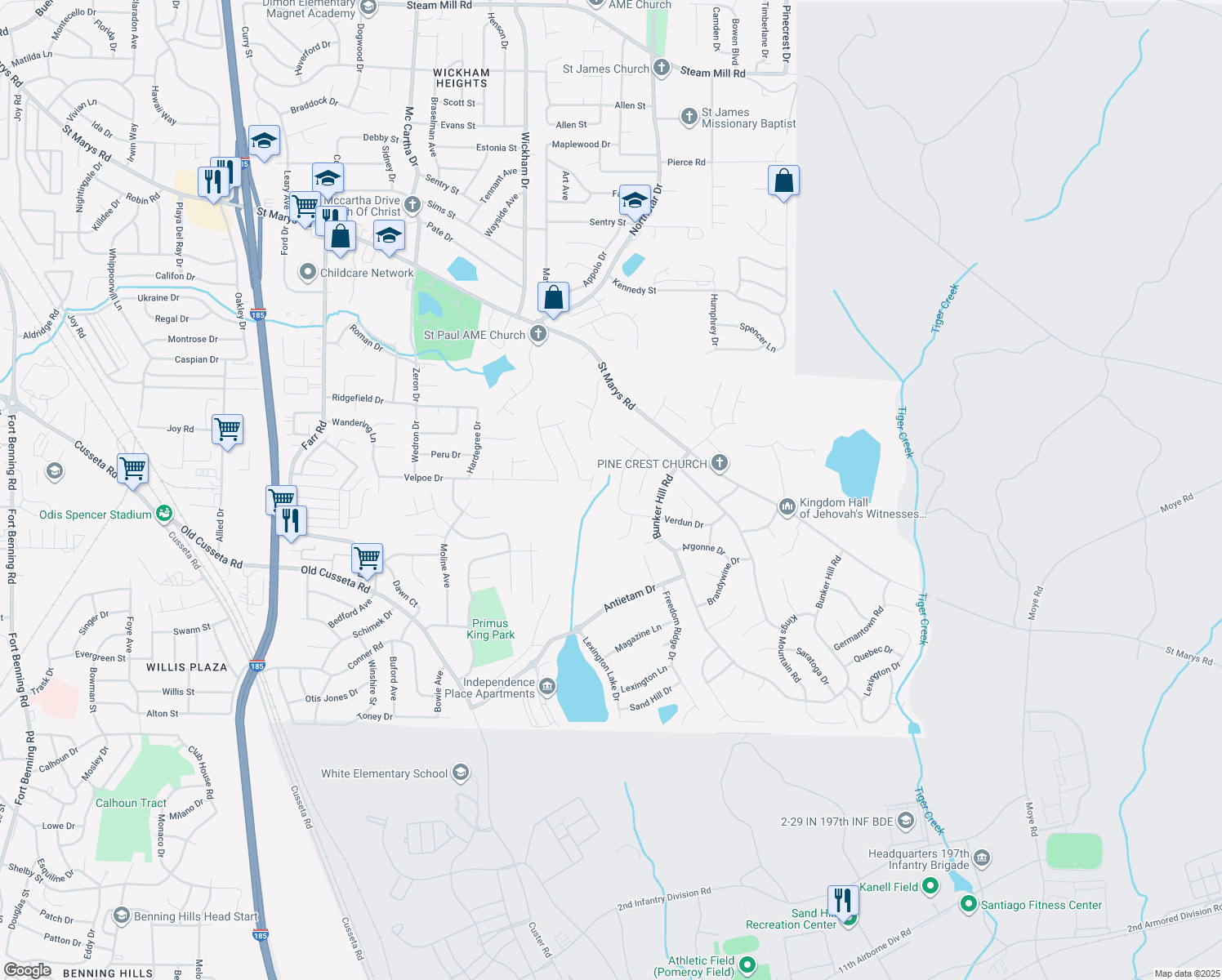 map of restaurants, bars, coffee shops, grocery stores, and more near 4960 Aaron Drive in Columbus