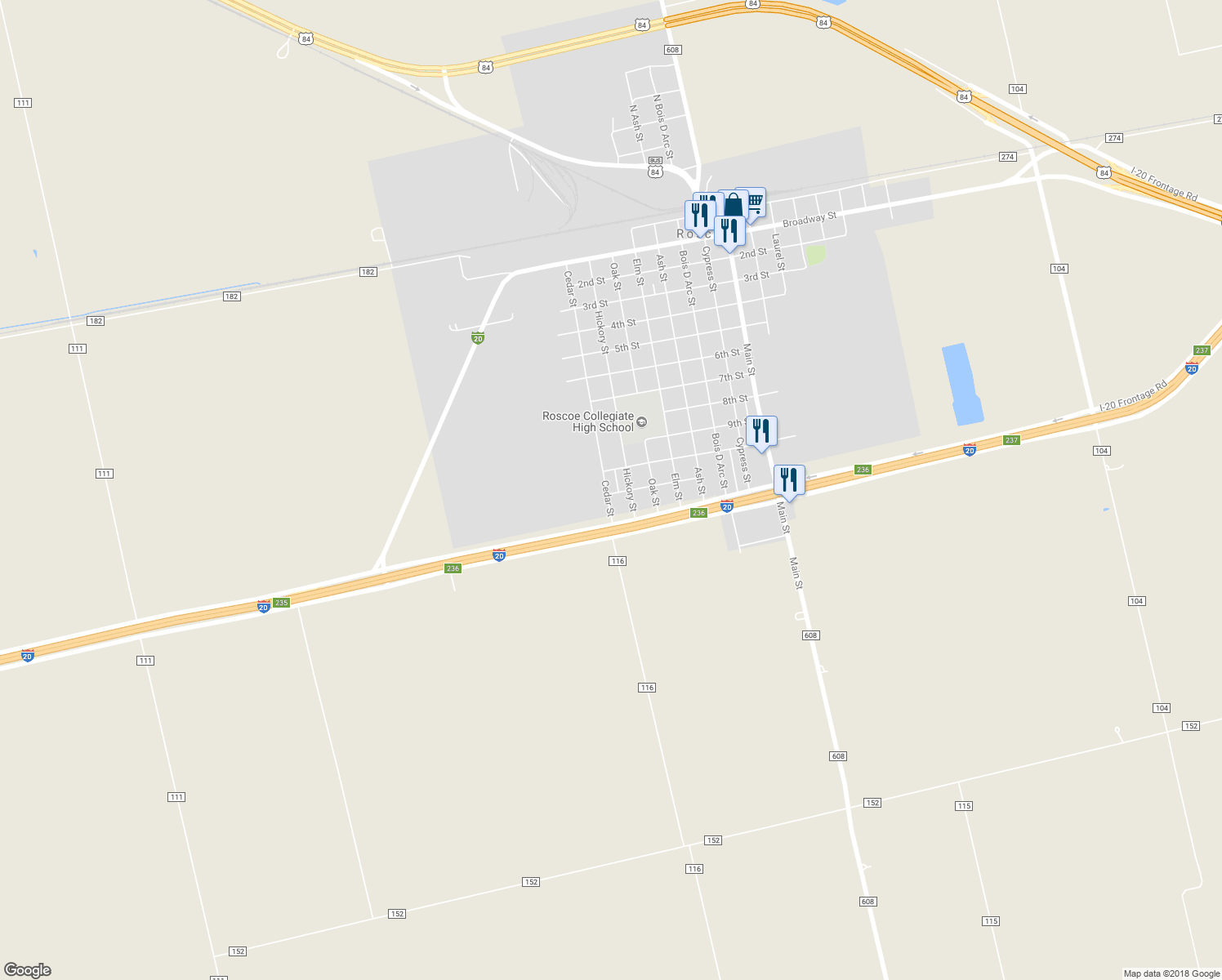 map of restaurants, bars, coffee shops, grocery stores, and more near 1011 Cedar Street in Roscoe