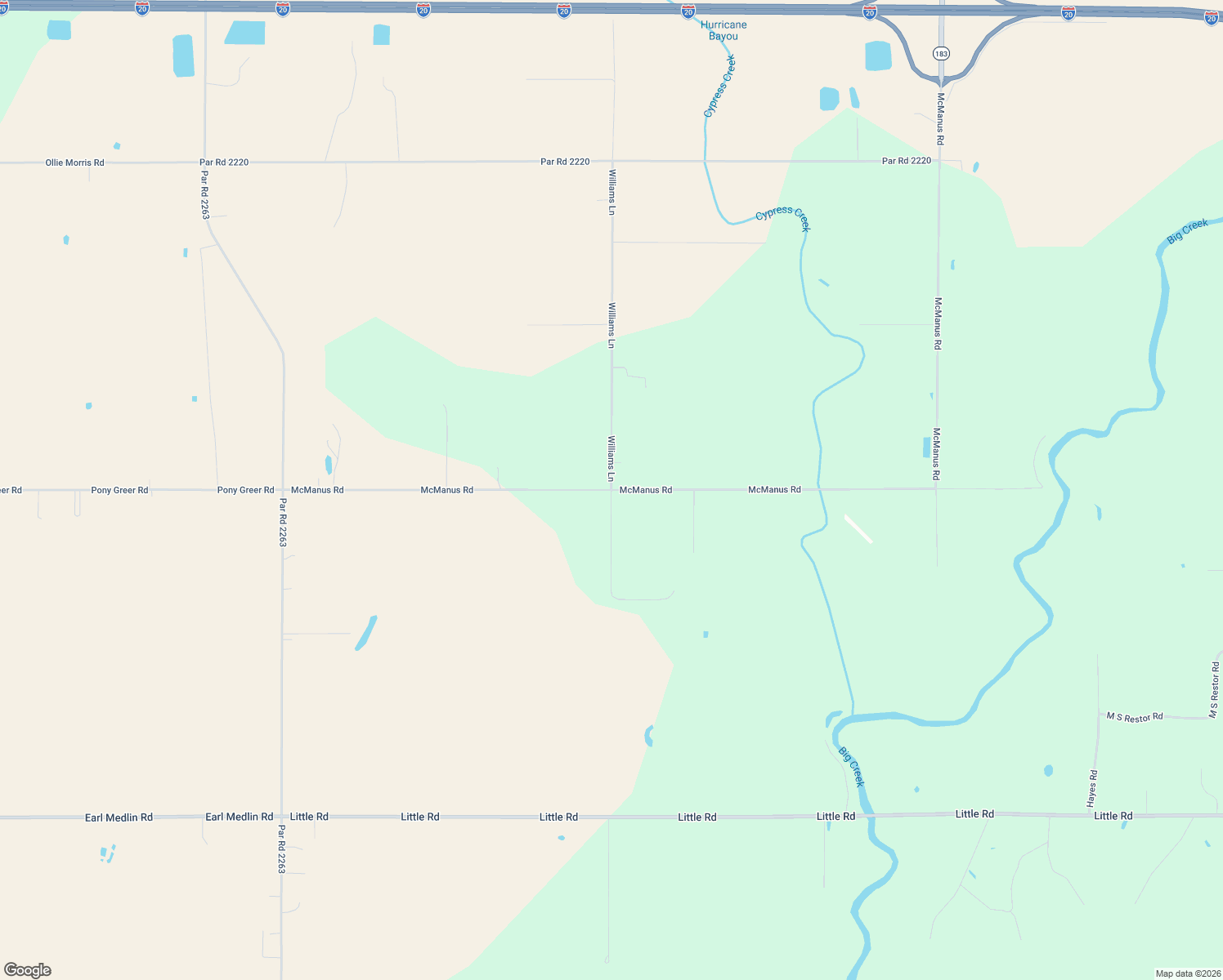 map of restaurants, bars, coffee shops, grocery stores, and more near McManus Road in Rayville