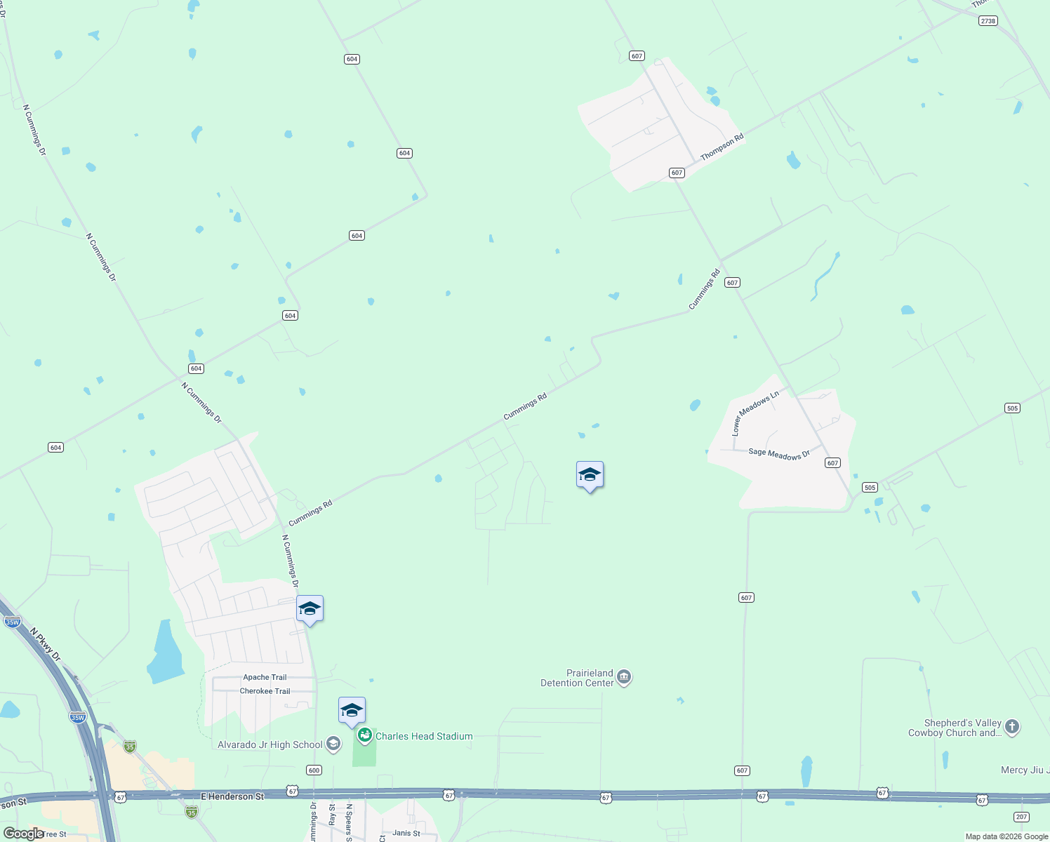 map of restaurants, bars, coffee shops, grocery stores, and more near 8000 County Road 508 in Alvarado
