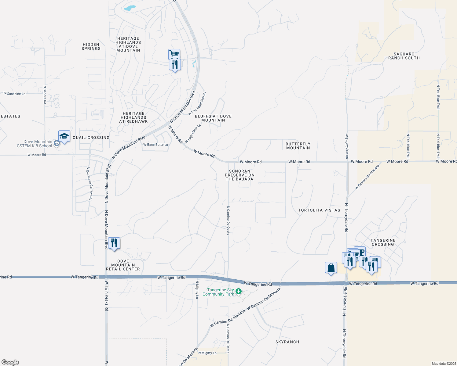 map of restaurants, bars, coffee shops, grocery stores, and more near 12712 N Cam De Oeste in Oro Valley