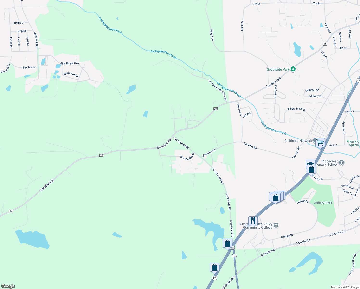 map of restaurants, bars, coffee shops, grocery stores, and more near 12 165 Road Exn in Phenix City