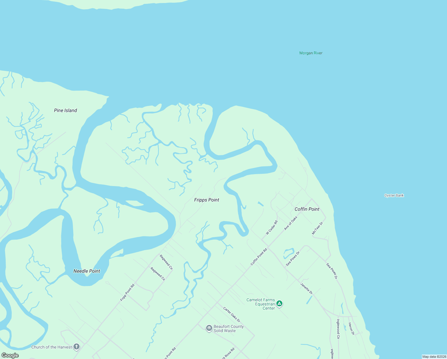 map of restaurants, bars, coffee shops, grocery stores, and more near 360 Fripp Point Road in Saint Helena Island