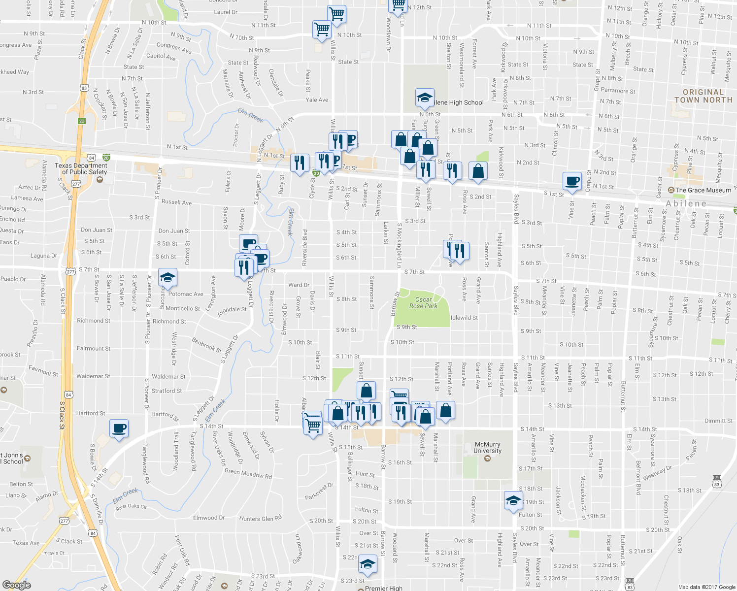 map of restaurants, bars, coffee shops, grocery stores, and more near 790 Sammons Street in Abilene