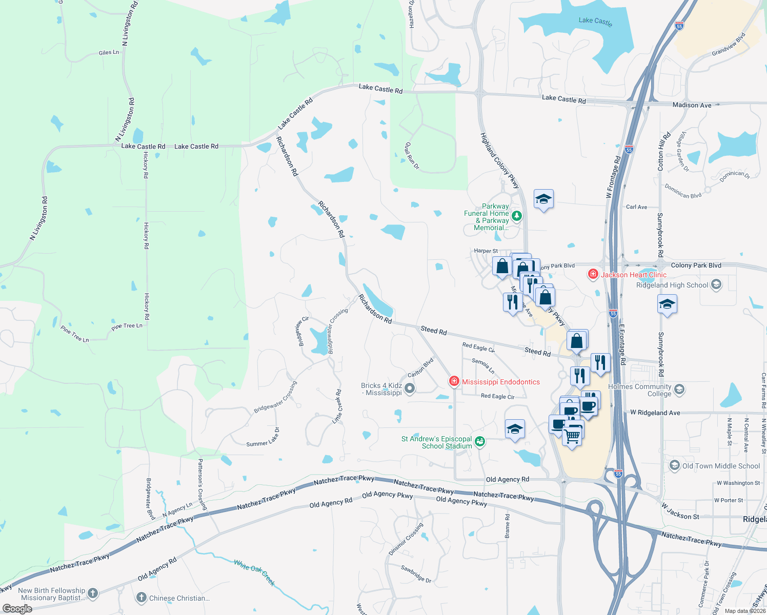 map of restaurants, bars, coffee shops, grocery stores, and more near 280 Richardson Road in Ridgeland