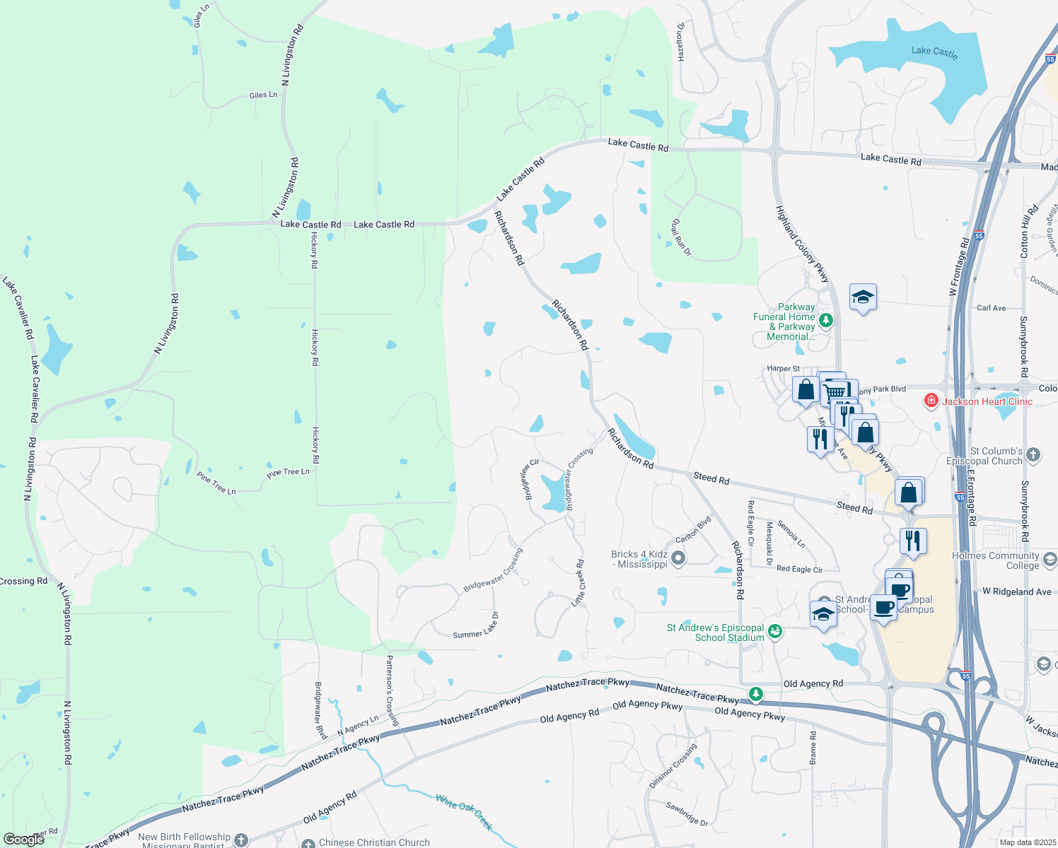 map of restaurants, bars, coffee shops, grocery stores, and more near 110 Woodmont Way in Ridgeland