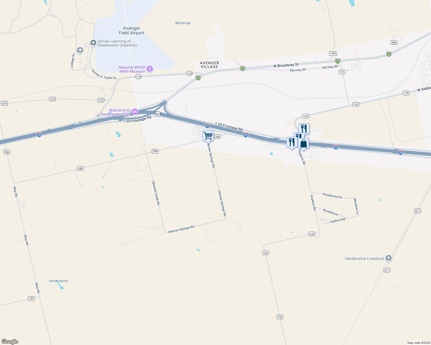 map of restaurants, bars, coffee shops, grocery stores, and more near 146 Inkman Springs Rd in Sweetwater