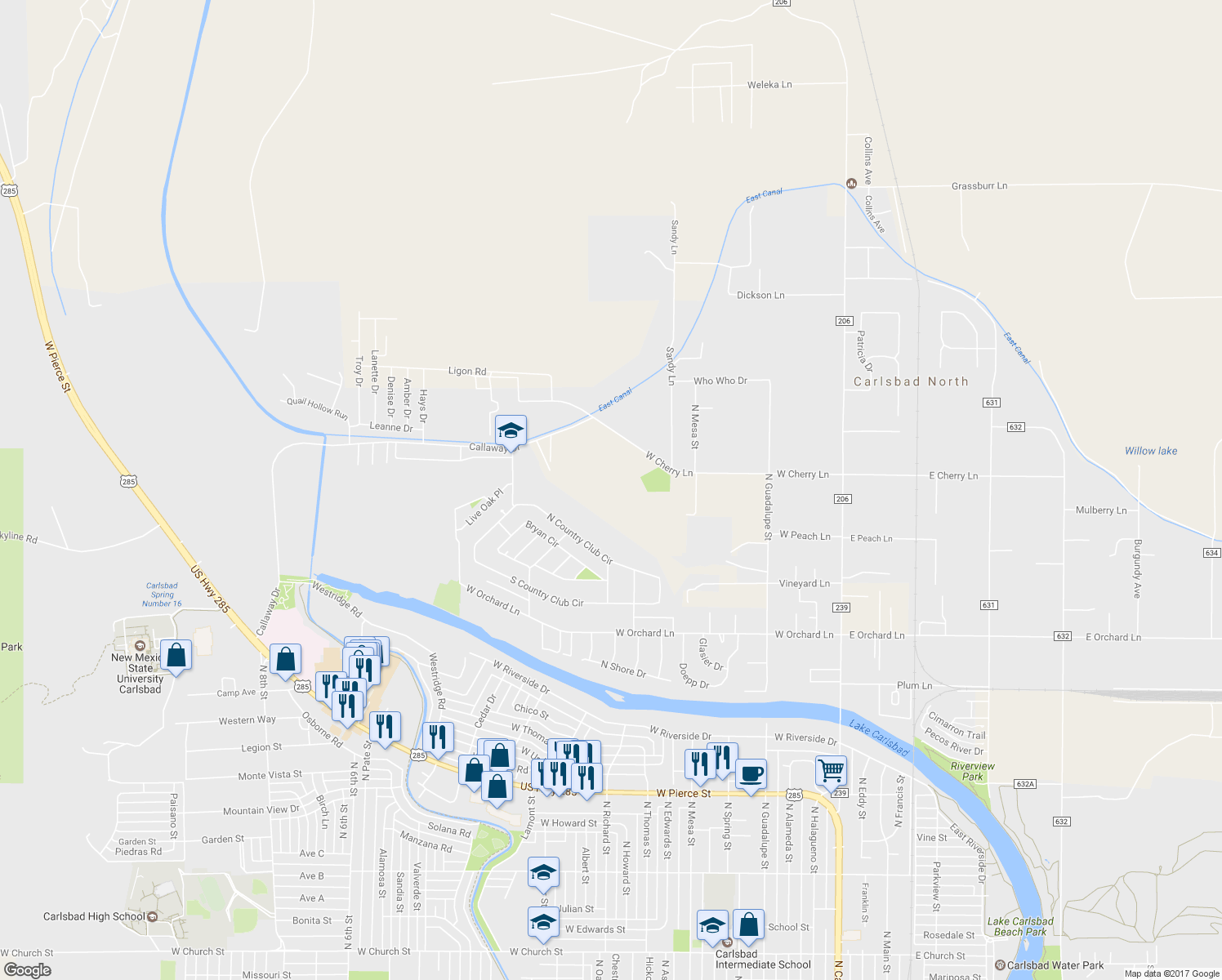 map of restaurants, bars, coffee shops, grocery stores, and more near 730 West Cherry Lane in Carlsbad