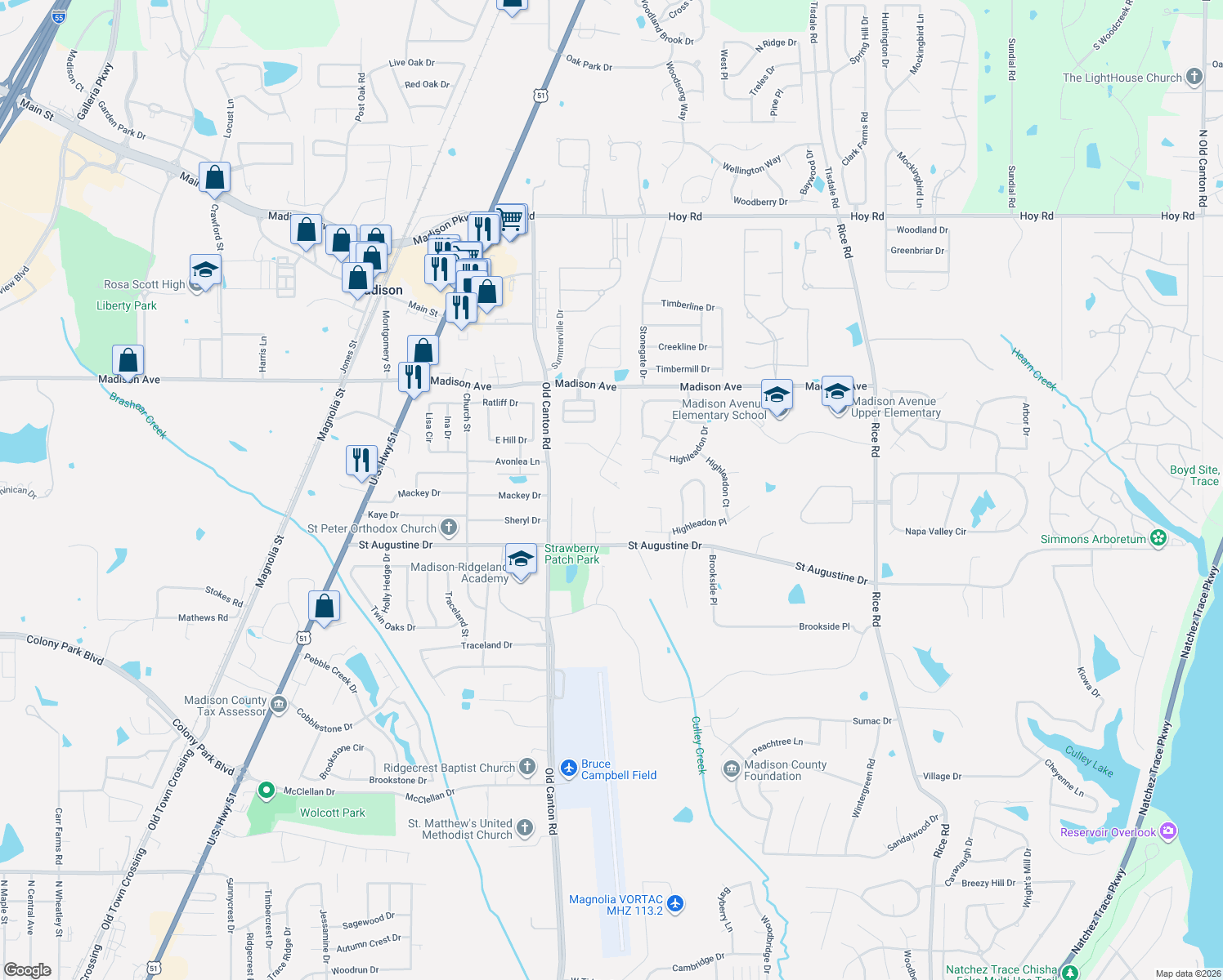 map of restaurants, bars, coffee shops, grocery stores, and more near 483 Madison Oaks Dr in Madison