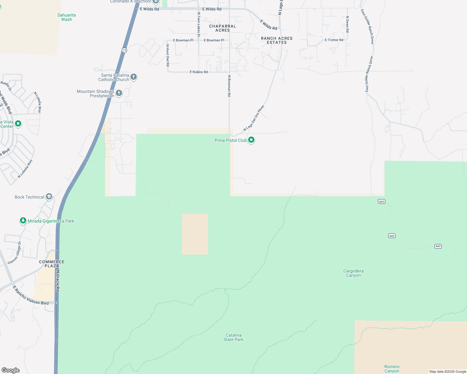 map of restaurants, bars, coffee shops, grocery stores, and more near 13640 North Bowman Road in Tucson