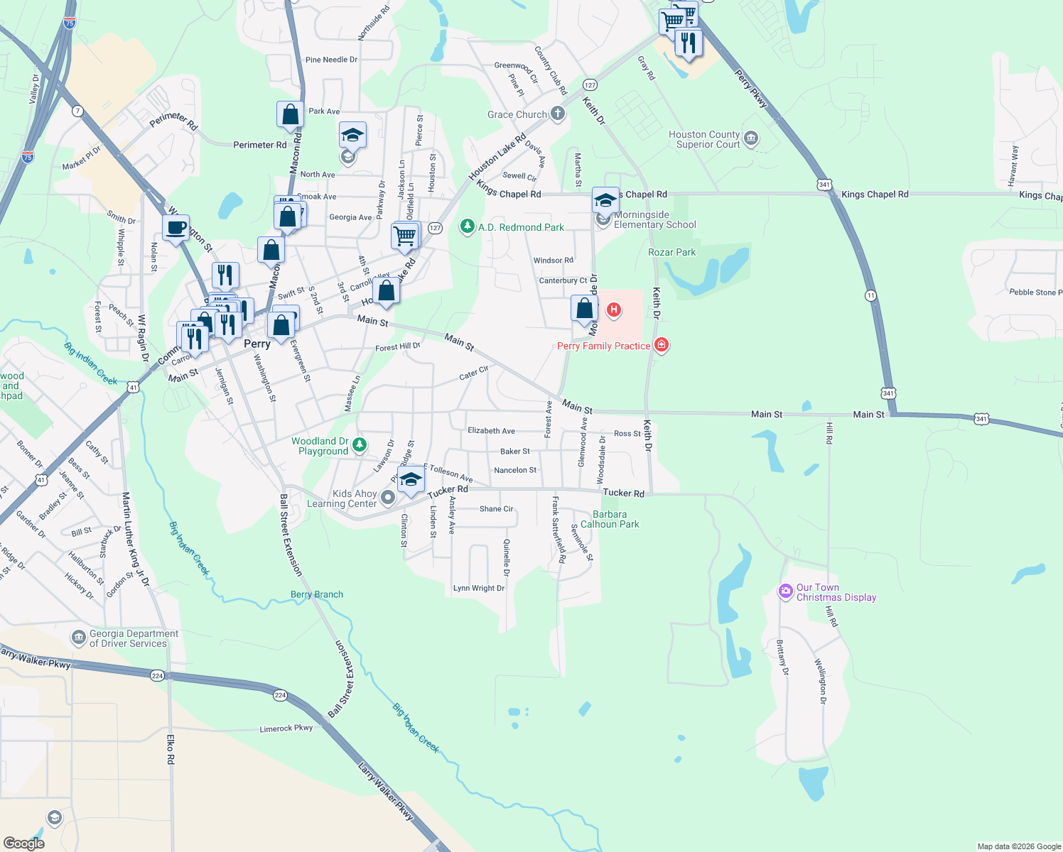 map of restaurants, bars, coffee shops, grocery stores, and more near 1433 Elizabeth Avenue in Perry