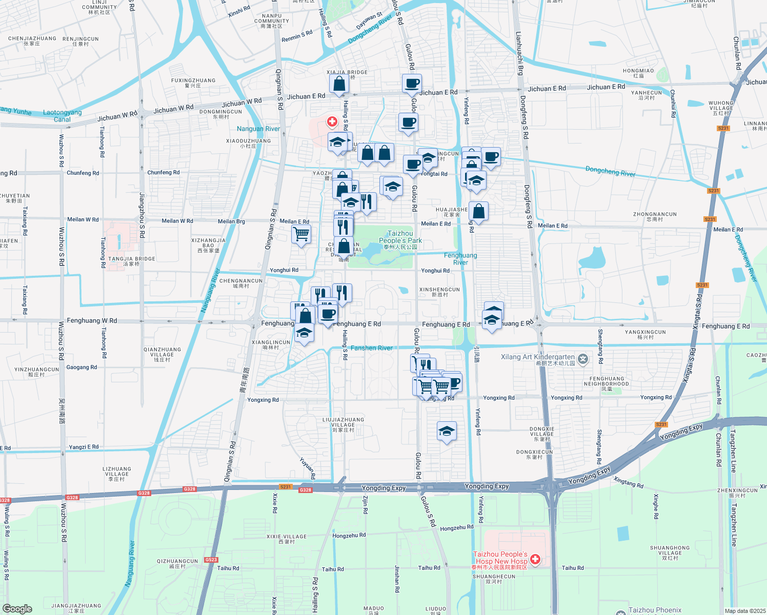map of restaurants, bars, coffee shops, grocery stores, and more near in Taizhou