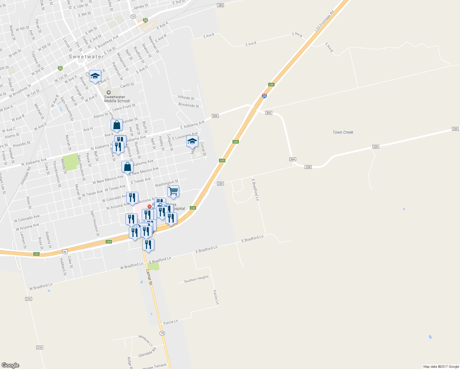 map of restaurants, bars, coffee shops, grocery stores, and more near 102 Wildwood Road in Sweetwater