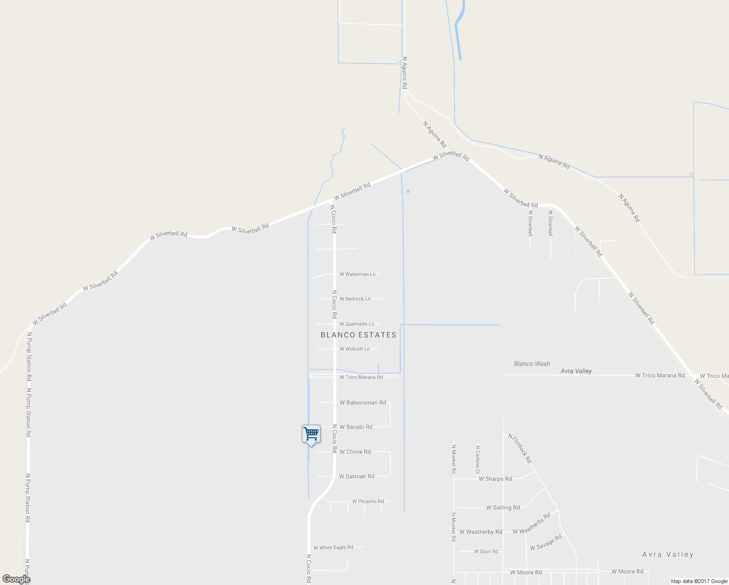 map of restaurants, bars, coffee shops, grocery stores, and more near 17542 West Redrock Lane in Marana