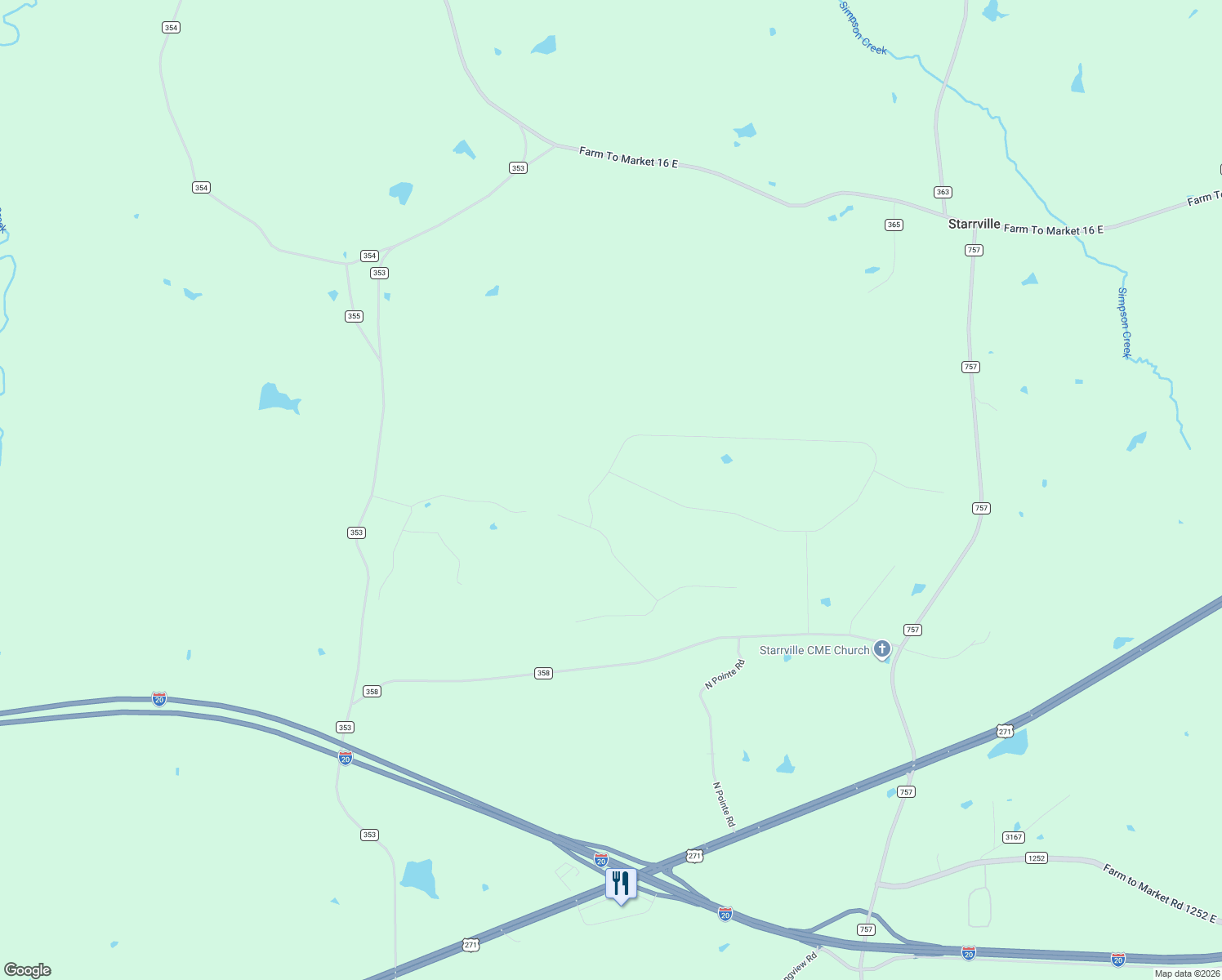 map of restaurants, bars, coffee shops, grocery stores, and more near 16975 Ridgeline Loop in Smith County