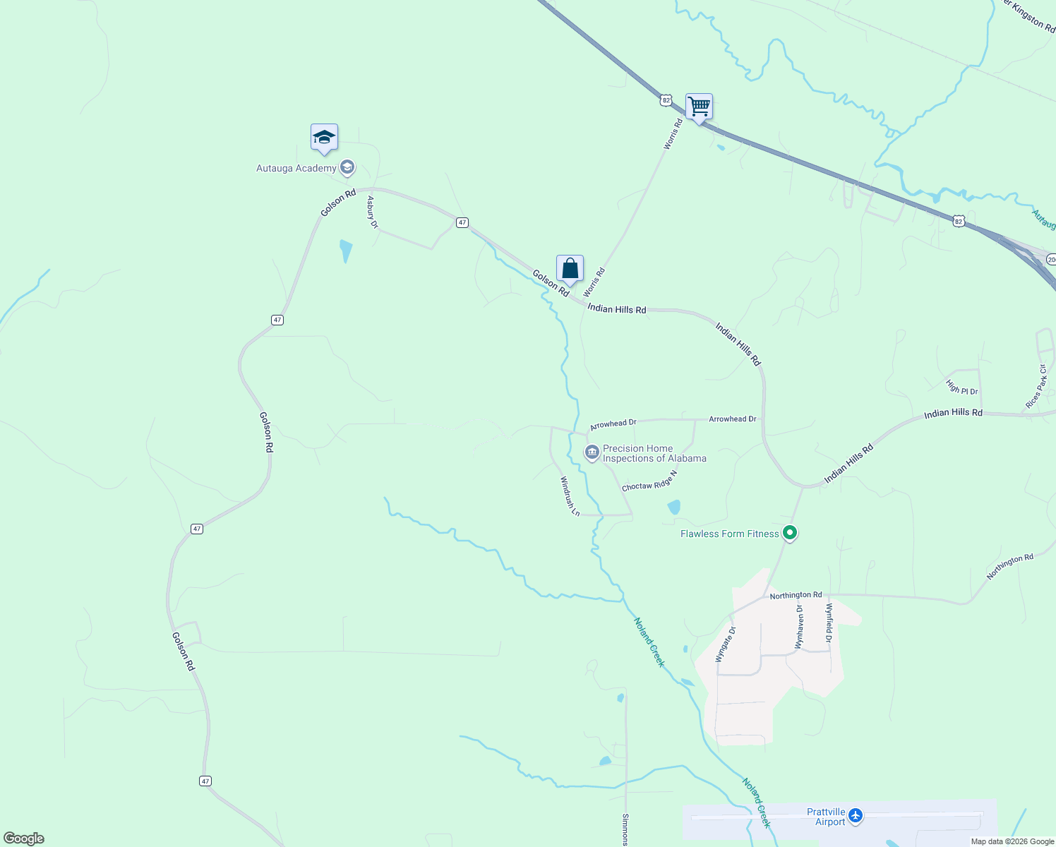 map of restaurants, bars, coffee shops, grocery stores, and more near 1089 Copper Ridge Road in Prattville