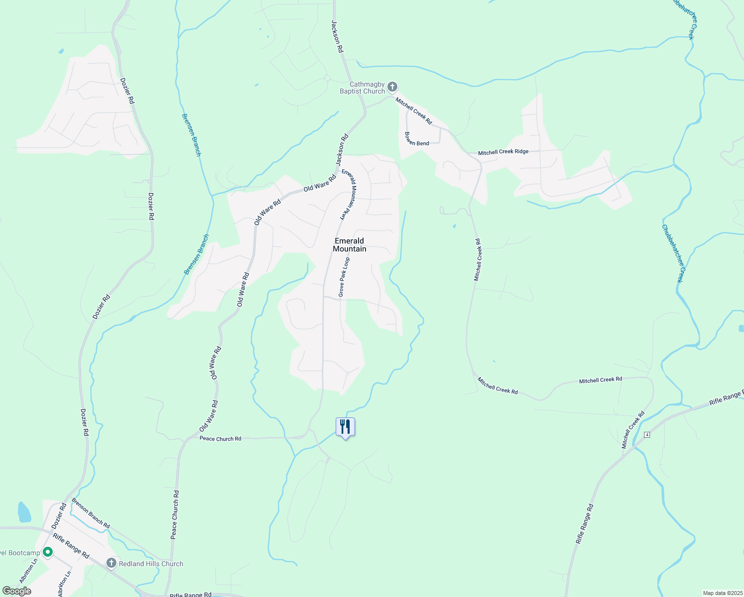 map of restaurants, bars, coffee shops, grocery stores, and more near 245 Mountain Meadows Lane in Wetumpka