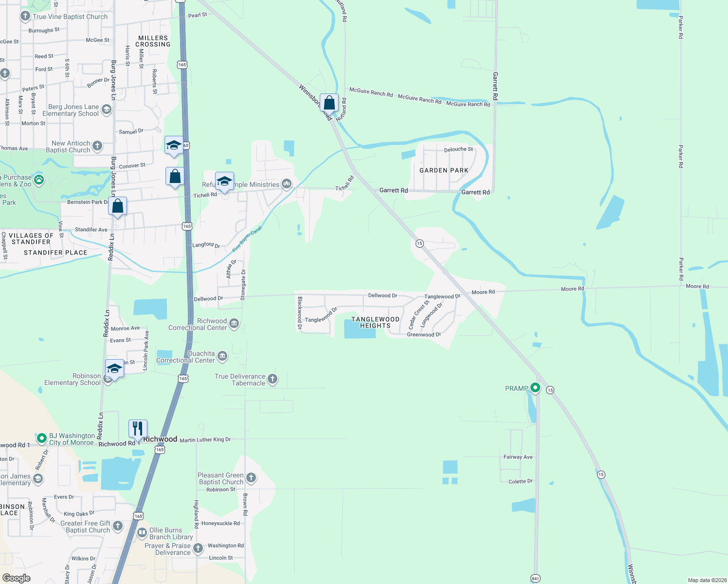 map of restaurants, bars, coffee shops, grocery stores, and more near 300 Dellwood Dr in Monroe