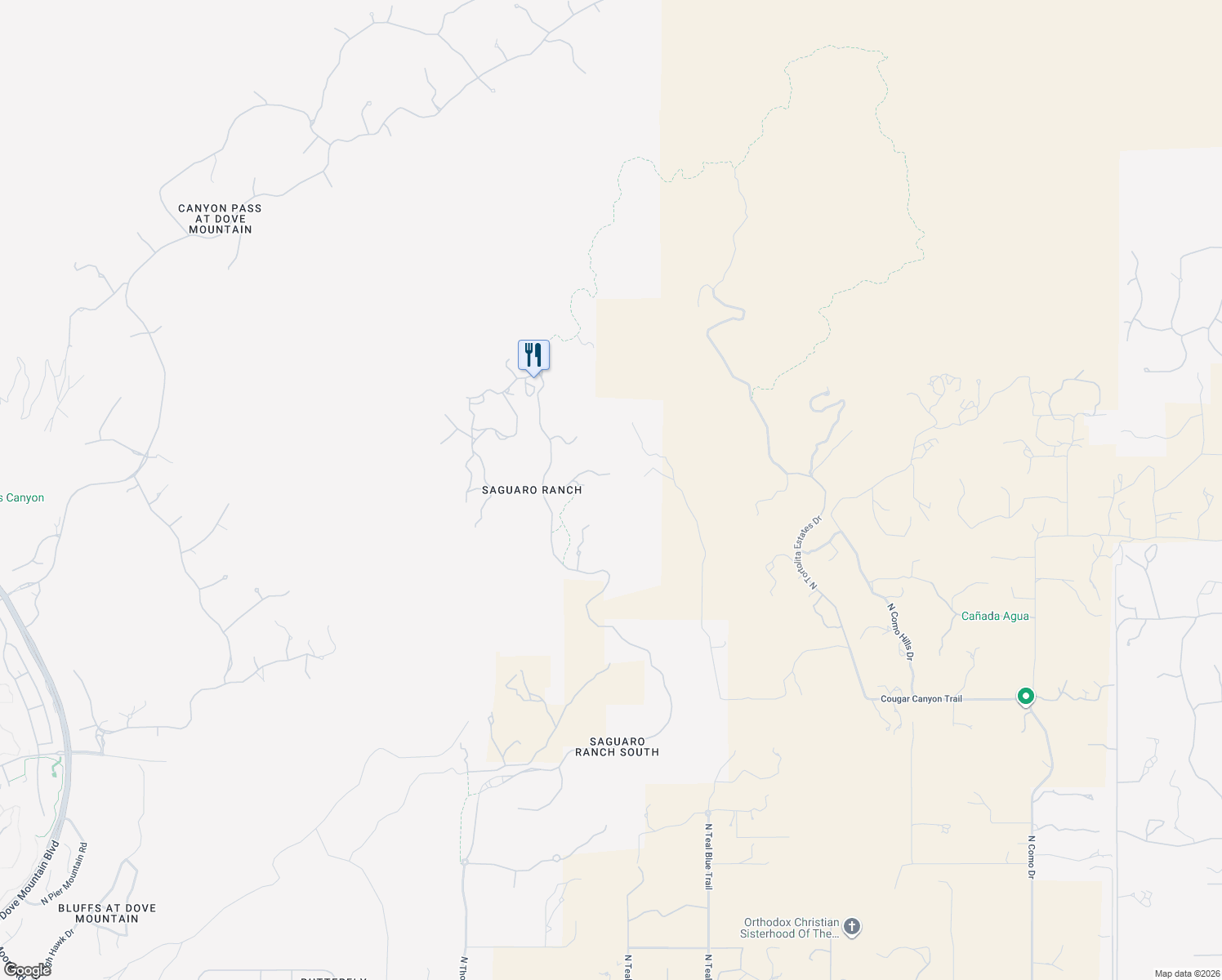 map of restaurants, bars, coffee shops, grocery stores, and more near 3455 Old Saguaro Ranch Road in Tucson