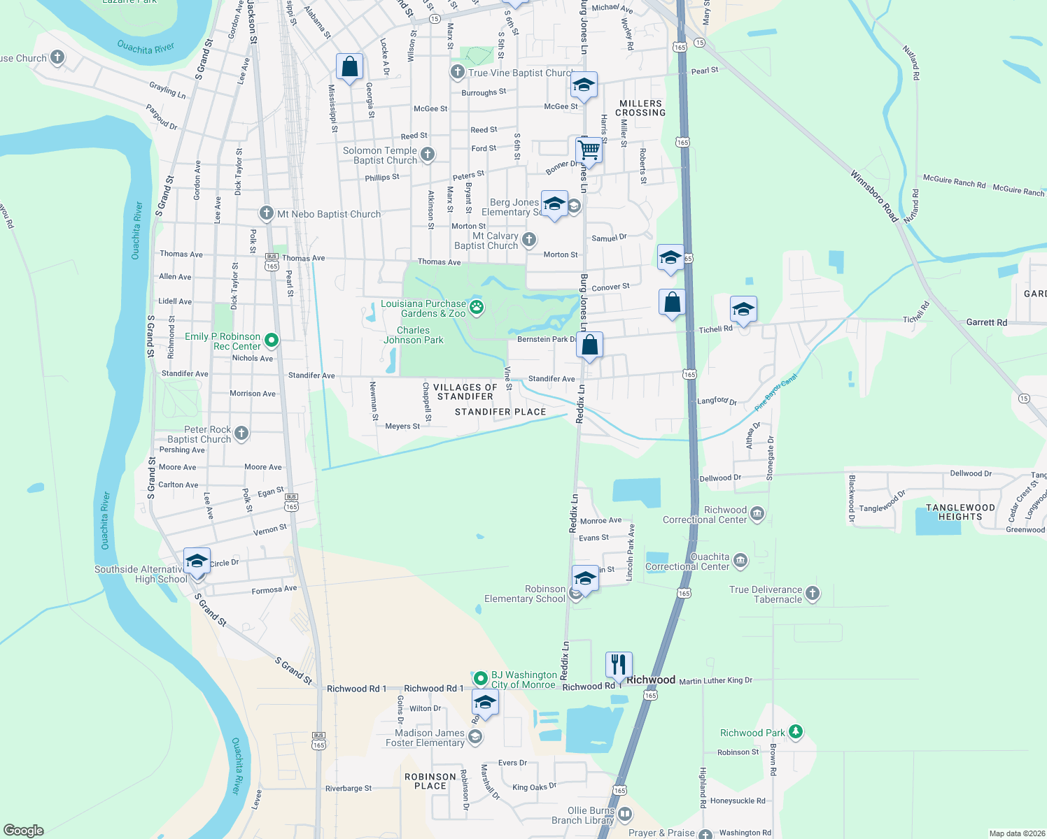 map of restaurants, bars, coffee shops, grocery stores, and more near 20 Savella Dr in Monroe