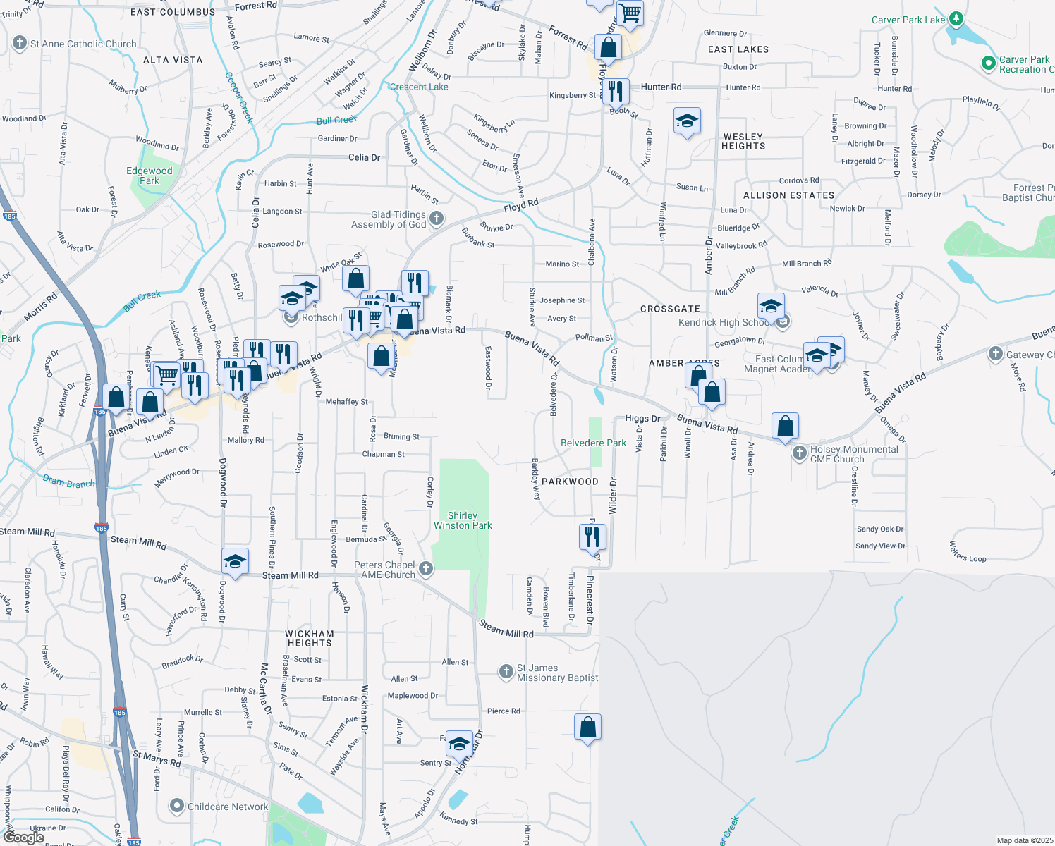 map of restaurants, bars, coffee shops, grocery stores, and more near 855 Barklay Way in Columbus