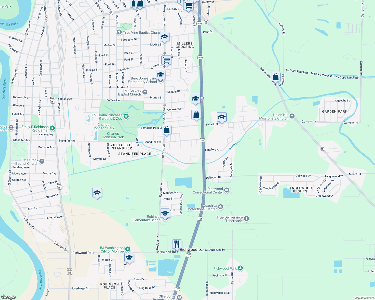 map of restaurants, bars, coffee shops, grocery stores, and more near 113 George Cir in Monroe