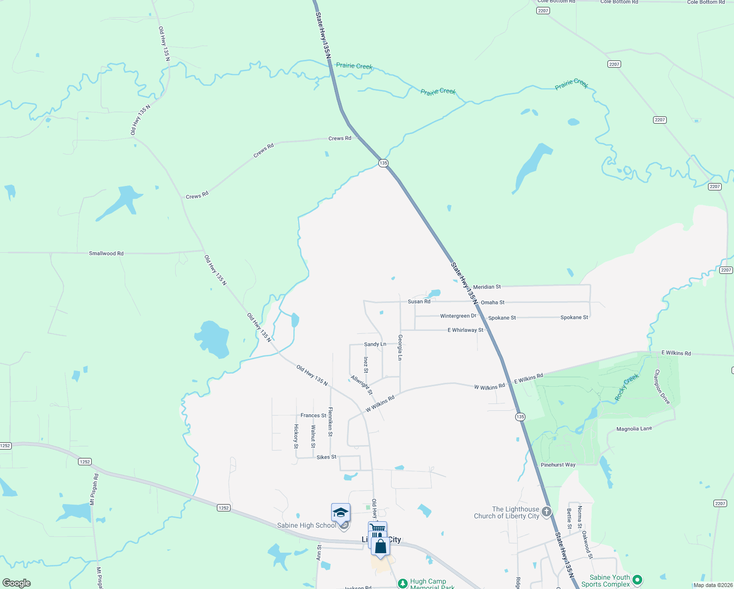 map of restaurants, bars, coffee shops, grocery stores, and more near 632 Susan Street in Gladewater