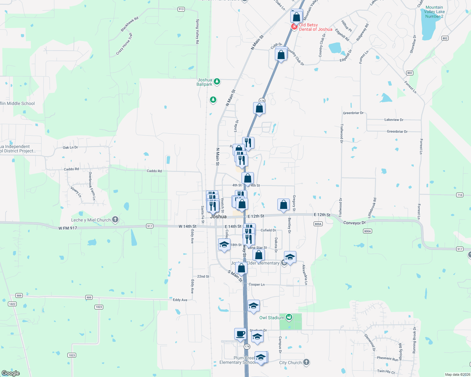 map of restaurants, bars, coffee shops, grocery stores, and more near 216 4th St in Joshua