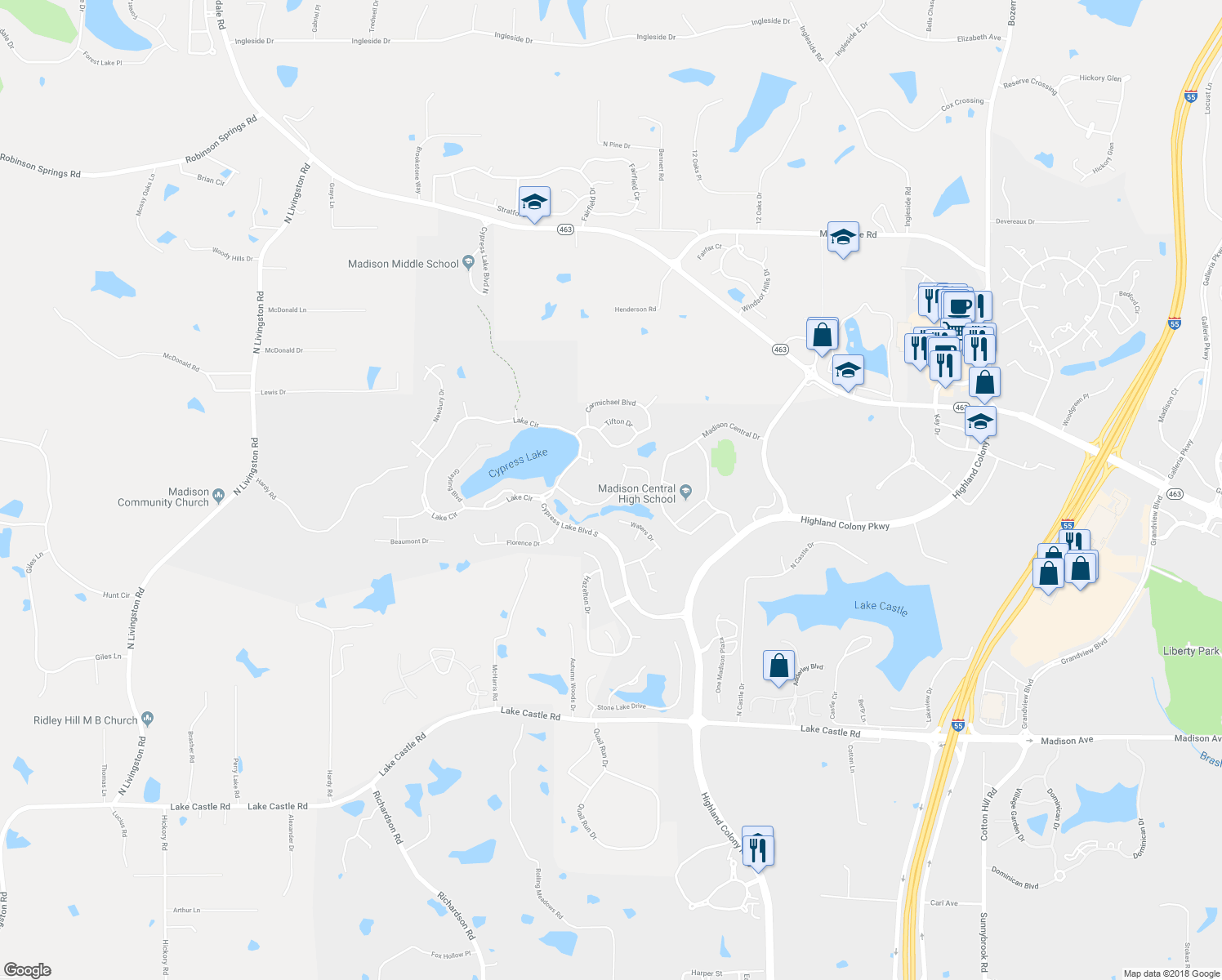 map of restaurants, bars, coffee shops, grocery stores, and more near 722 Danforth Drive in Madison