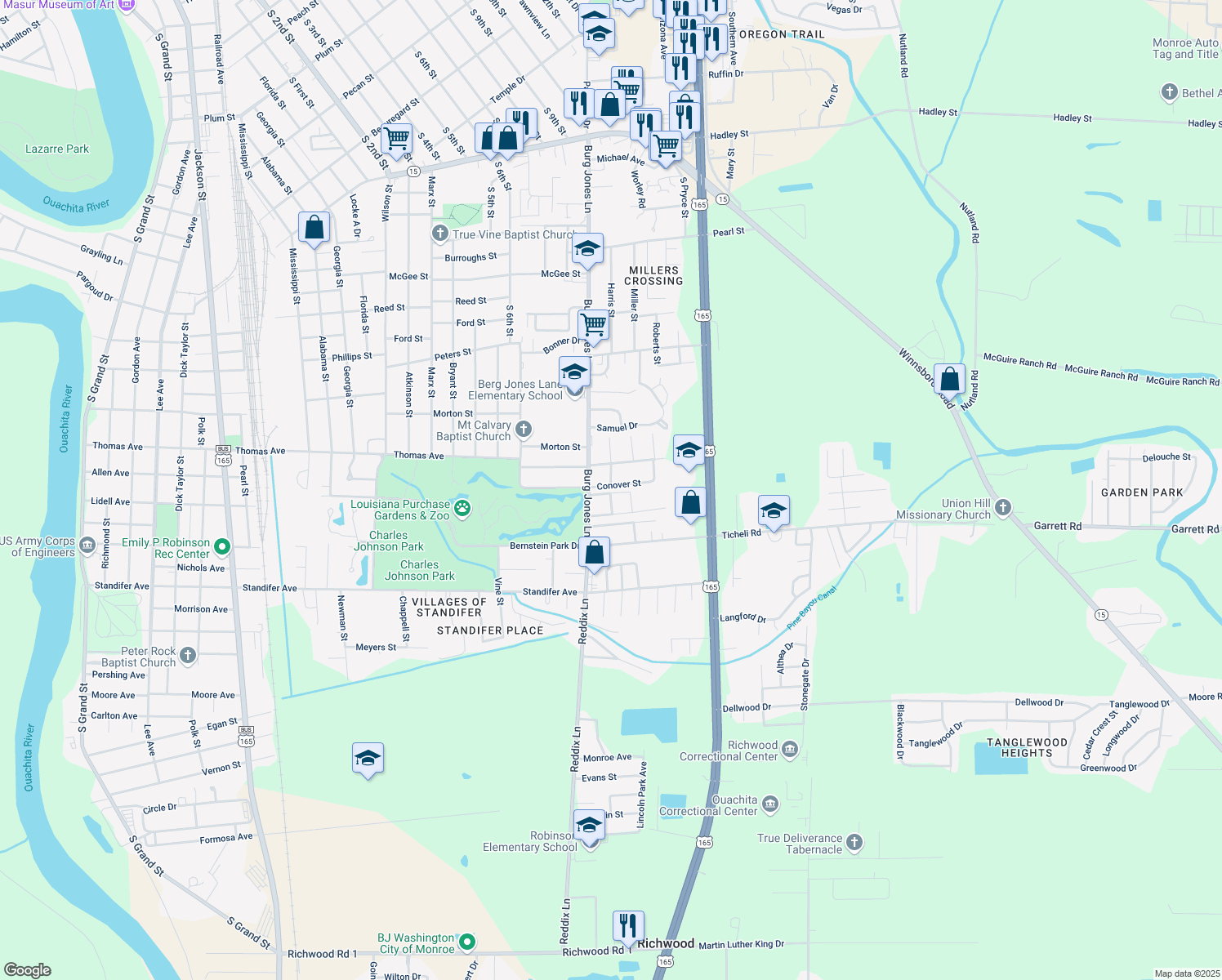 map of restaurants, bars, coffee shops, grocery stores, and more near 2004 Conover St in Monroe