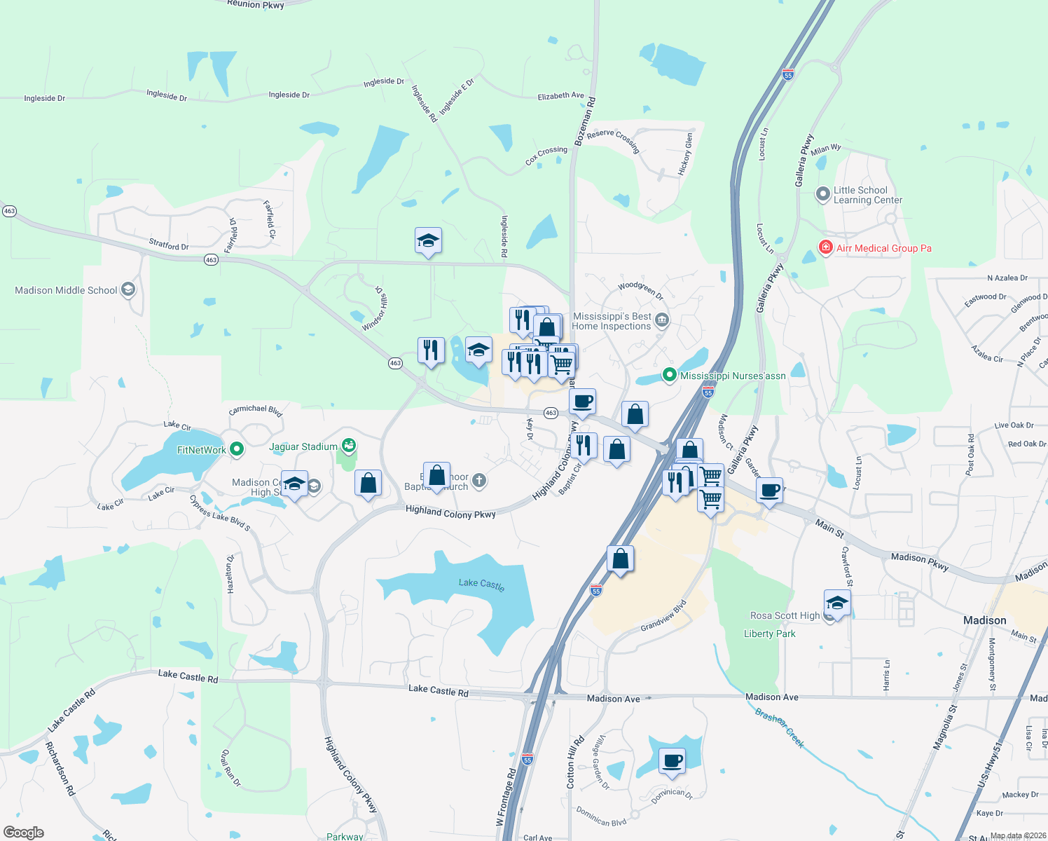 map of restaurants, bars, coffee shops, grocery stores, and more near 224 Key Drive in Madison