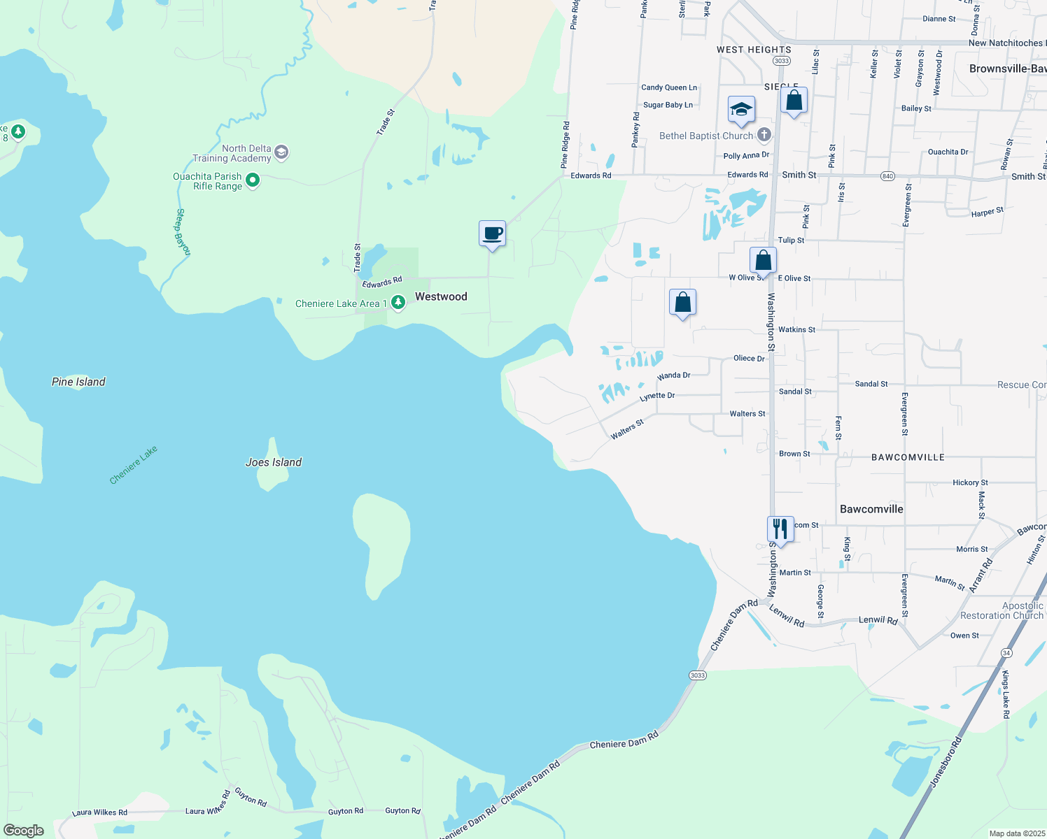 map of restaurants, bars, coffee shops, grocery stores, and more near 311 Lashay Dr in West Monroe