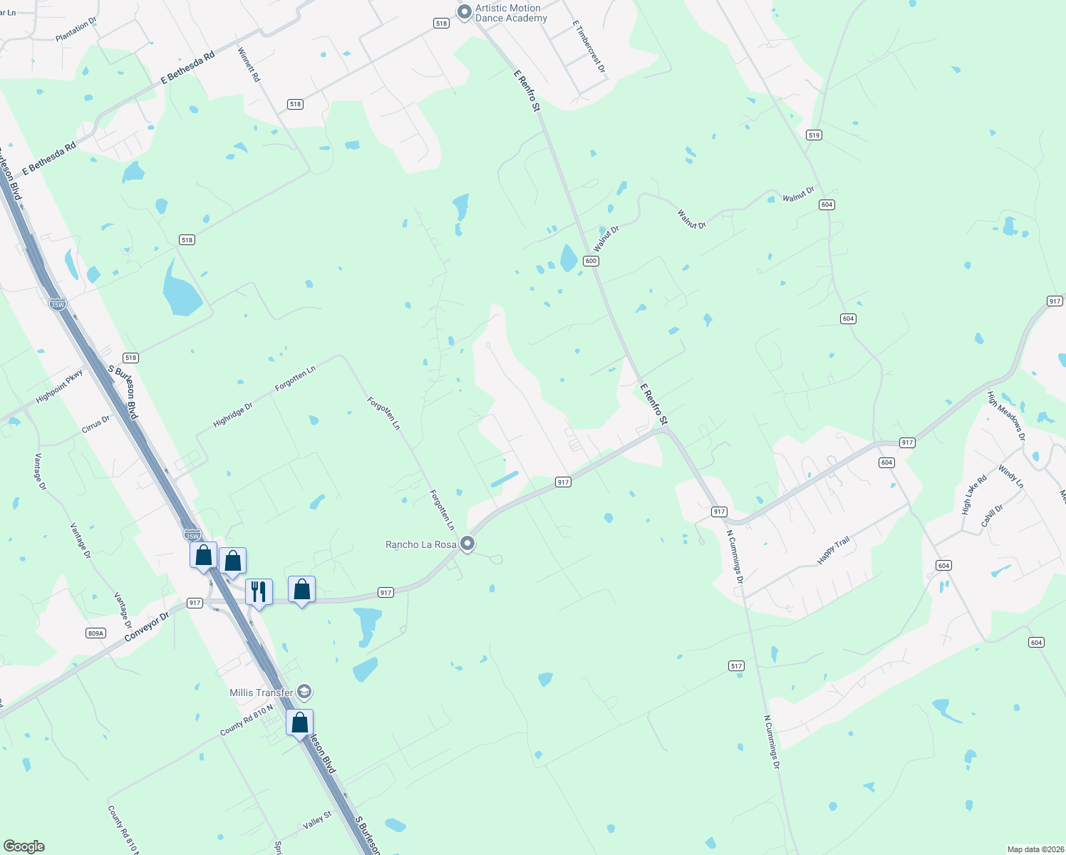 map of restaurants, bars, coffee shops, grocery stores, and more near 3901 Easy Street in Alvarado