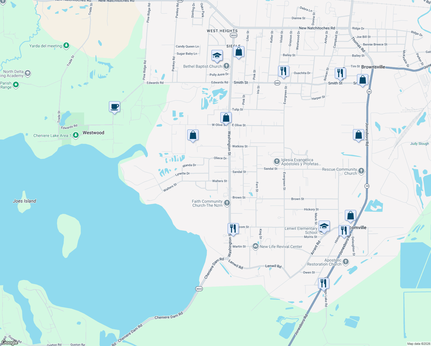 map of restaurants, bars, coffee shops, grocery stores, and more near 200 Walters St in West Monroe