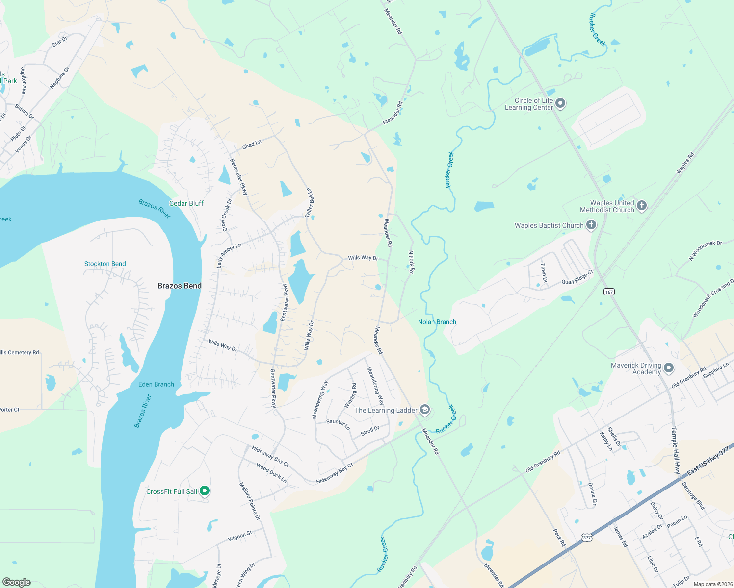 map of restaurants, bars, coffee shops, grocery stores, and more near 1208 Meander Rd in Granbury