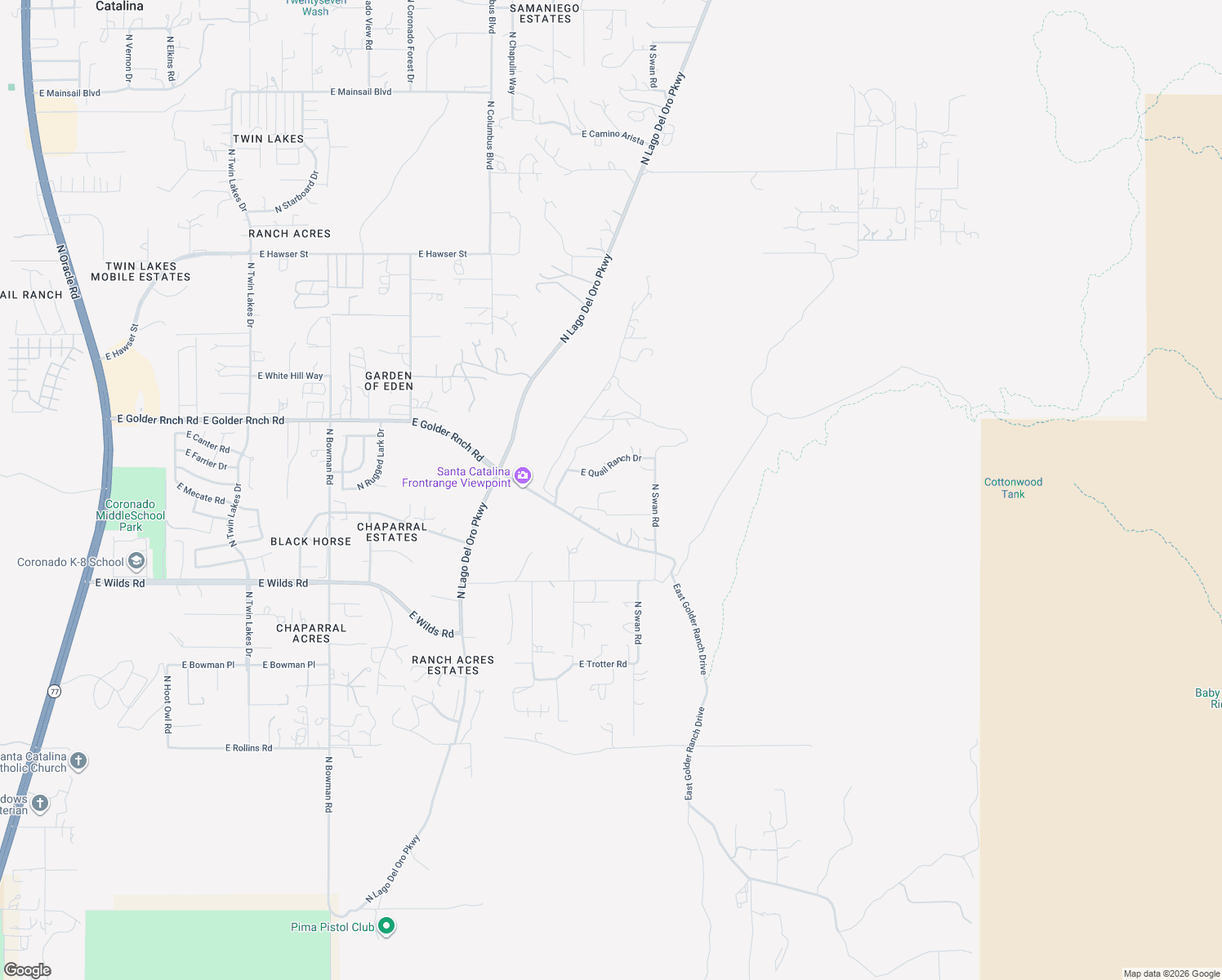 map of restaurants, bars, coffee shops, grocery stores, and more near 4621 East Redtail Hawk Lane in Tucson